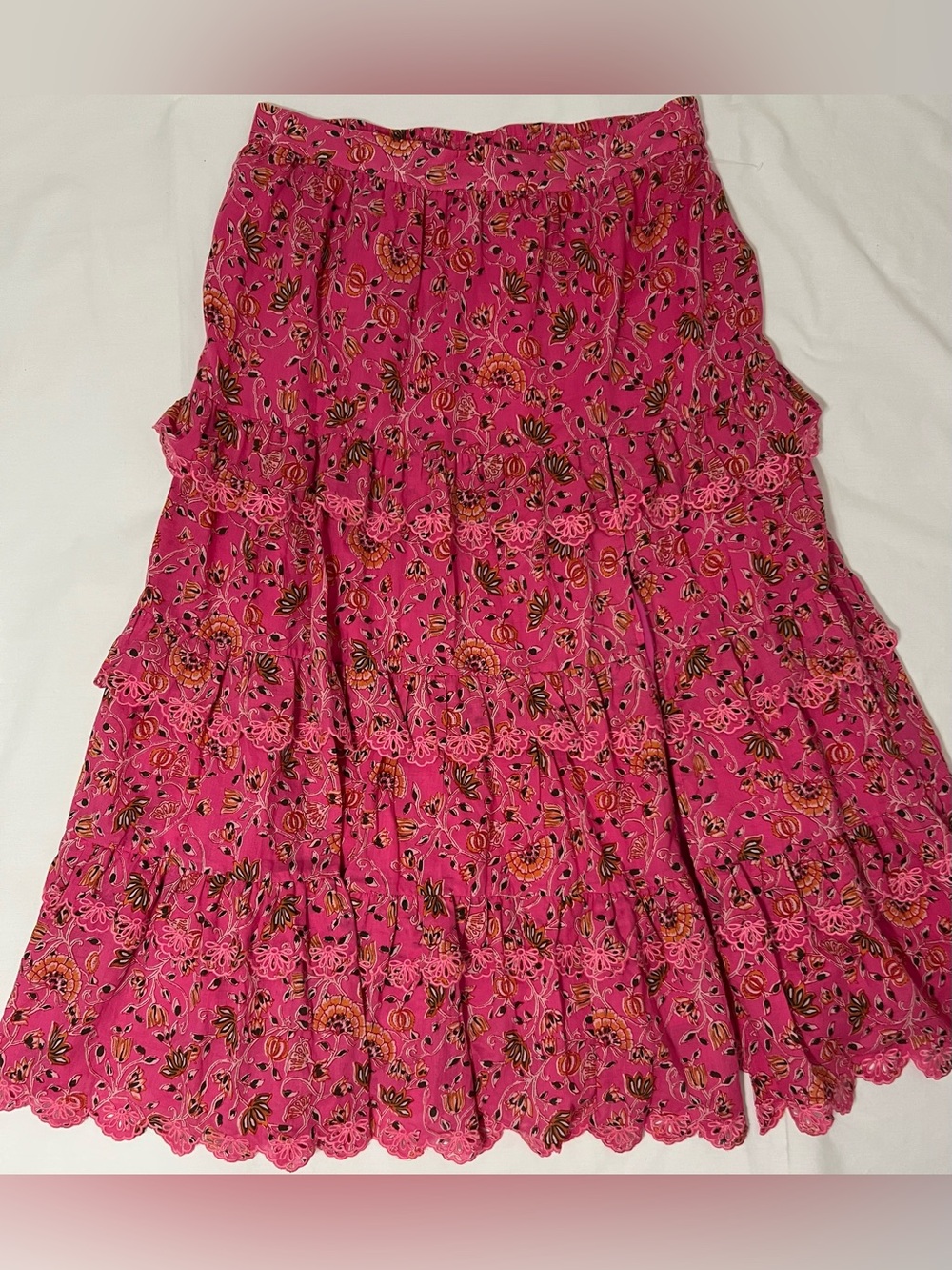 NWT Caroline Constas Pink Floral Cotton 2-Piece Set Crop Top Tiered Midi Skirt - Picture 5 of 17